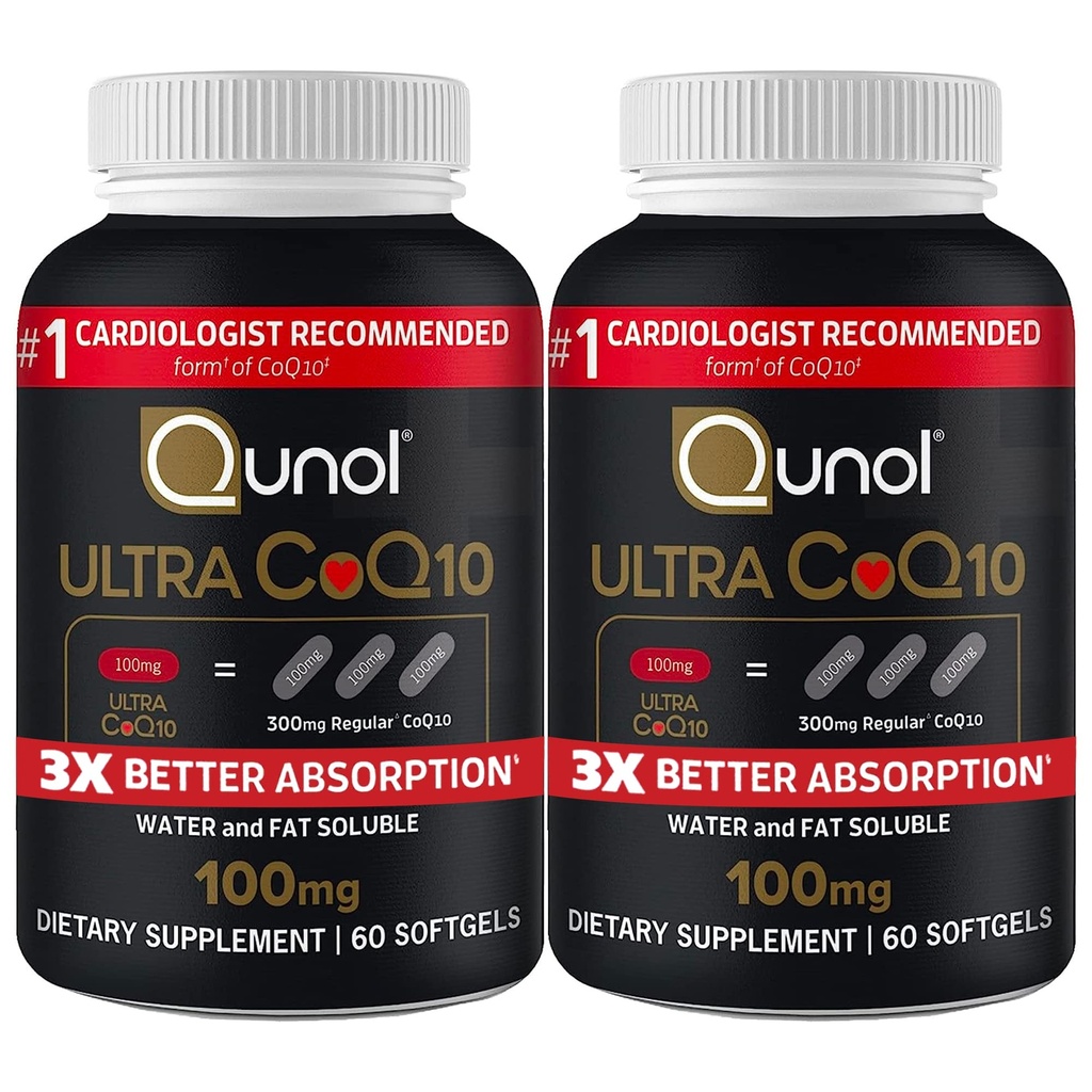 Qunol Ultra CoQ10 100mg 3X Mieux Absorption L'eau brevetée et le supplément naturel soluble de graisse forme Coenzyme Q10 Antioxydant pour les packs de santé cardiaque Softgels, 120 Compte