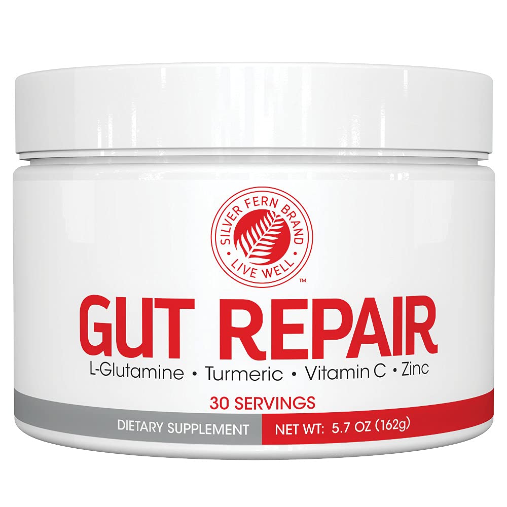 Silver Fern Gut Repair - Poudre de supplément digestif pour la santé - L-glutamine, Curcumine, zinc et acide ascorbique (1 Tub - 30 portions)