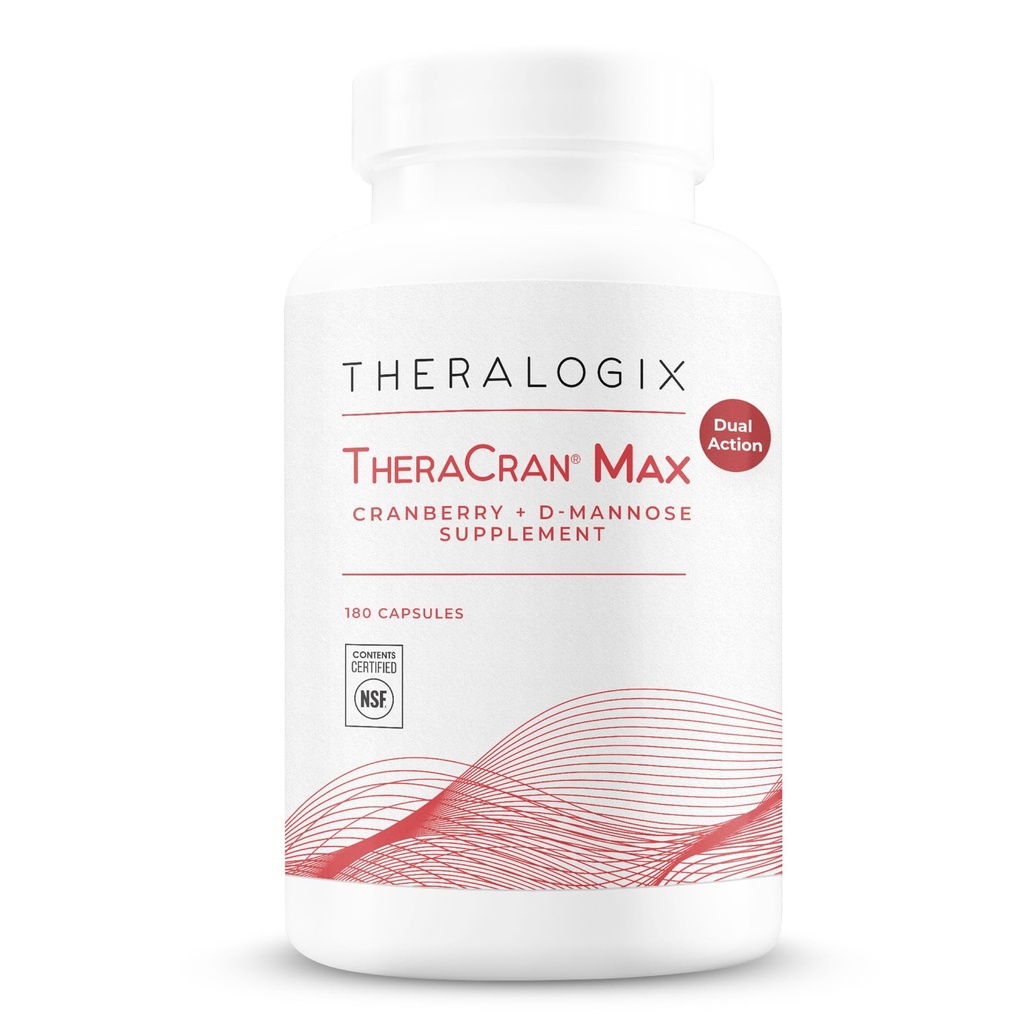 Theralogix TheraCran Max - Supplément de canneberge + D-mannose pour les hommes et les femmes - Soutien à la santé du trac urinaire - Approvisionnement de 90 jours - Certifié NSF - 180 capsules