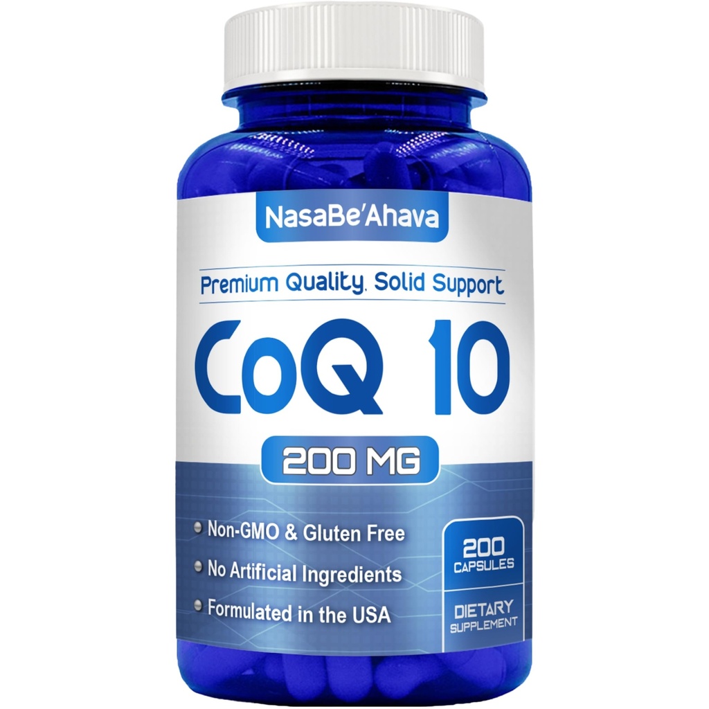 CoQ10 200mg Capsules de Coenzyme Vegan Friendly Q10 200mg de supplément Ubiquinone d'absorption facile pour le cœur de peau et le soutien énergétique.