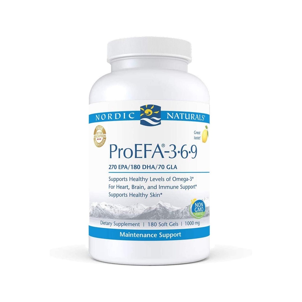 Nordic Naturals ProEFA 3-6-9, Lemon Flavor - 180 Soft Gels - 565 mg Omega-3 - EPA & DHA with Added GLA - Healthy Skin, Cognition, & Positive Mood - Non-GMO - 90 Servings