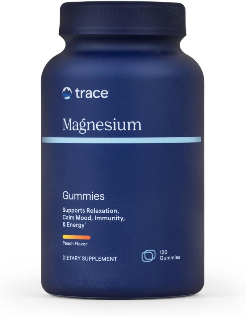 Trace Minerals Magnésium Gummies - Supporte un mindset calme - Magnésium Chewables pour les enfants et les adultes - os, digestion, santé cardiaque et immunitaire - Peach Flavor - 120 Comte (120 portions)