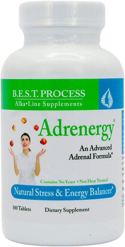 Adrenergy (12 Pack) Best Process Alkaline — Natürliche Adrenalunterstützung mit Adrenal Gland Extract, Adaptogene, Vitamine & Minerals