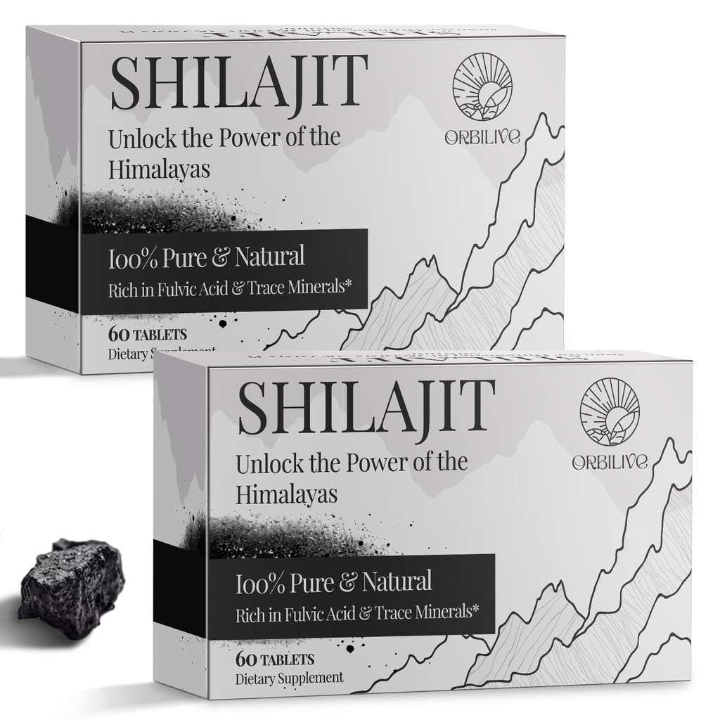Comprimés Shilajit 1000 MG, 100% Himalayan Organic, Supplément Shilajit Riche en Acid Fulvic et 85+ Trace Minerals pour les hommes et les femmes, Energy & Immune System, 120 Compte