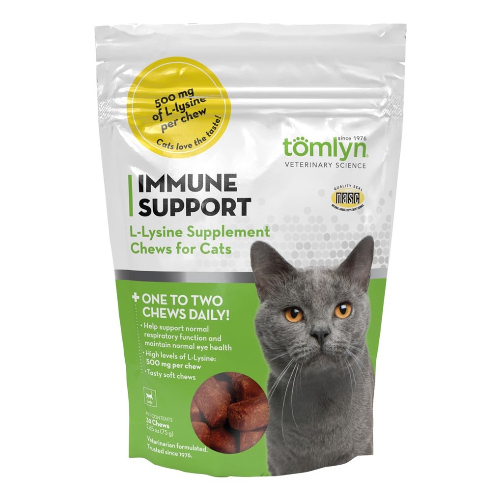 Tomlyn Immununterstützung Tägliche L-Lysine-Ergänzung, Fish-Flavored Lysine Chews für Katzen und Kätzchen, 30ct