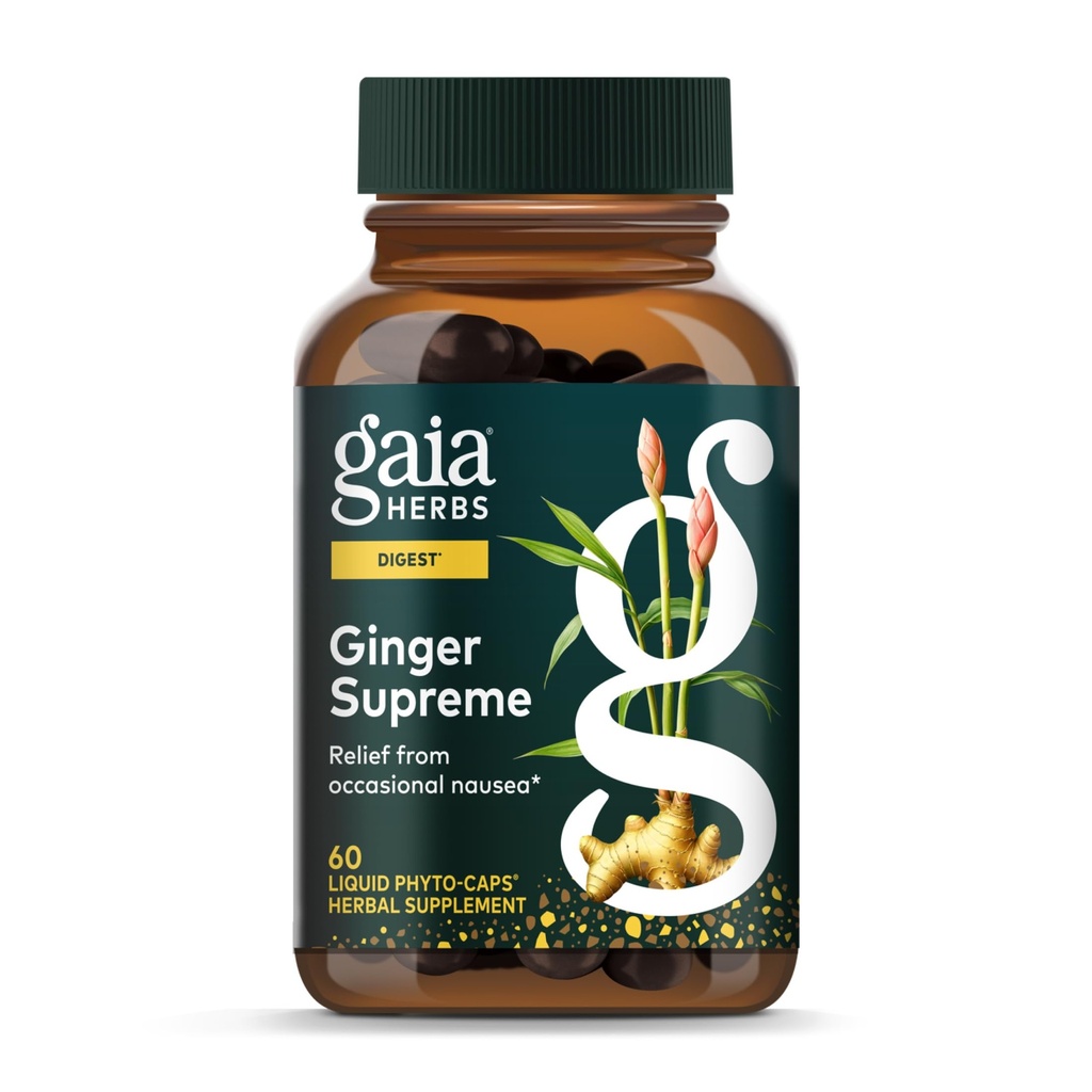 Gaia Herbs Ginger Supreme - Unterstützt gesunde Verdauung und Linderungen Occasional Nausea - mit Bio Ginger Root und Turmeric Root - 60 Vegan Liquid Phyto-Capsules (60-Day Supply)
