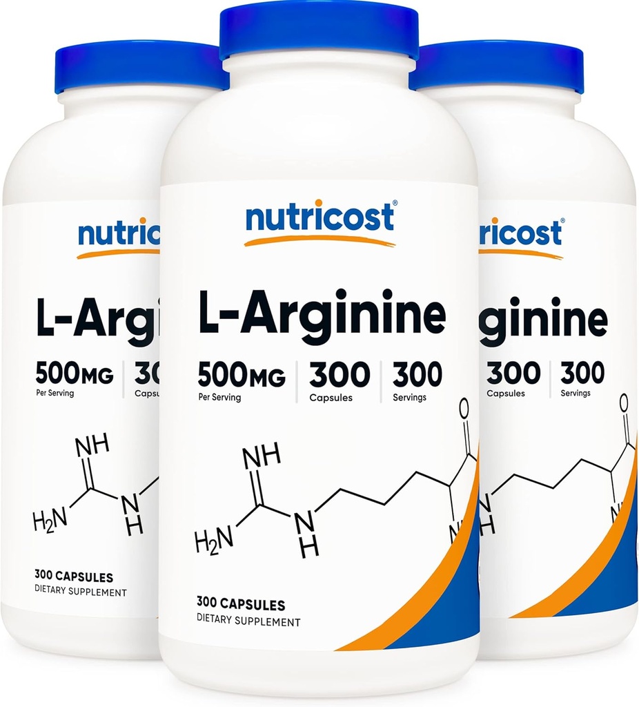 Nutricost L-Arginin 500mg, 300 Kapseln (3 Flaschen)