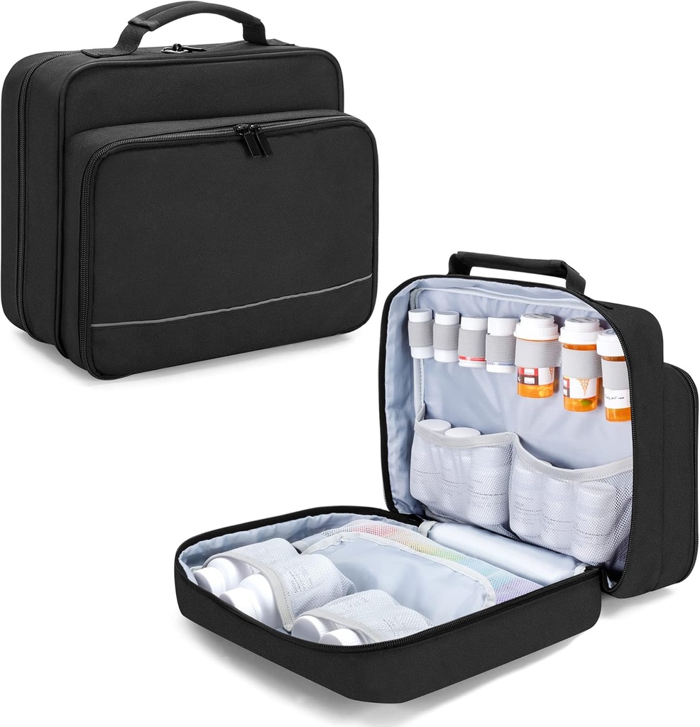 Damero Pill Bottle Organizer, Medizin Flaschen Aufbewahrungstasche Medication Reisen Tragetasche für Pill Organizer, Vitamine, medizinische Ergänzungen, Schwarz, Patentdesign