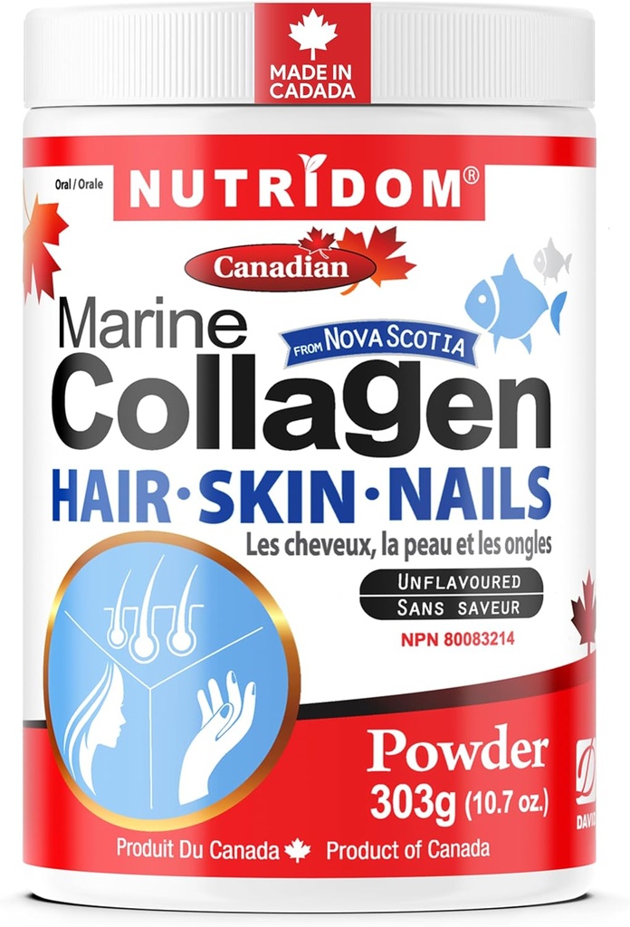 Nutridom Hydrolysed Marine Collagen Peptides Powder, Wild-Caught aus Nova-Scotia, Unterstützt Haar, Haut und Nägel, Non-GMO, frei von Gluten, Soy & Dairy (303 g)