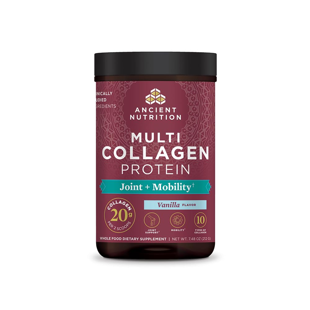 Ancient Nutrition Collagène Powder Protein, Multi Collagène Powder Joint + Mobilité, 20 Servir, Supplément articulaire avec des peptides de collagène hydrolysés pour la post-entraînement, 7,48oz