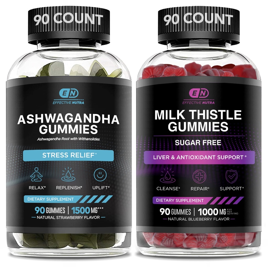 NUTRA Effective Ashwagandha Gummies & Thistle Gummies