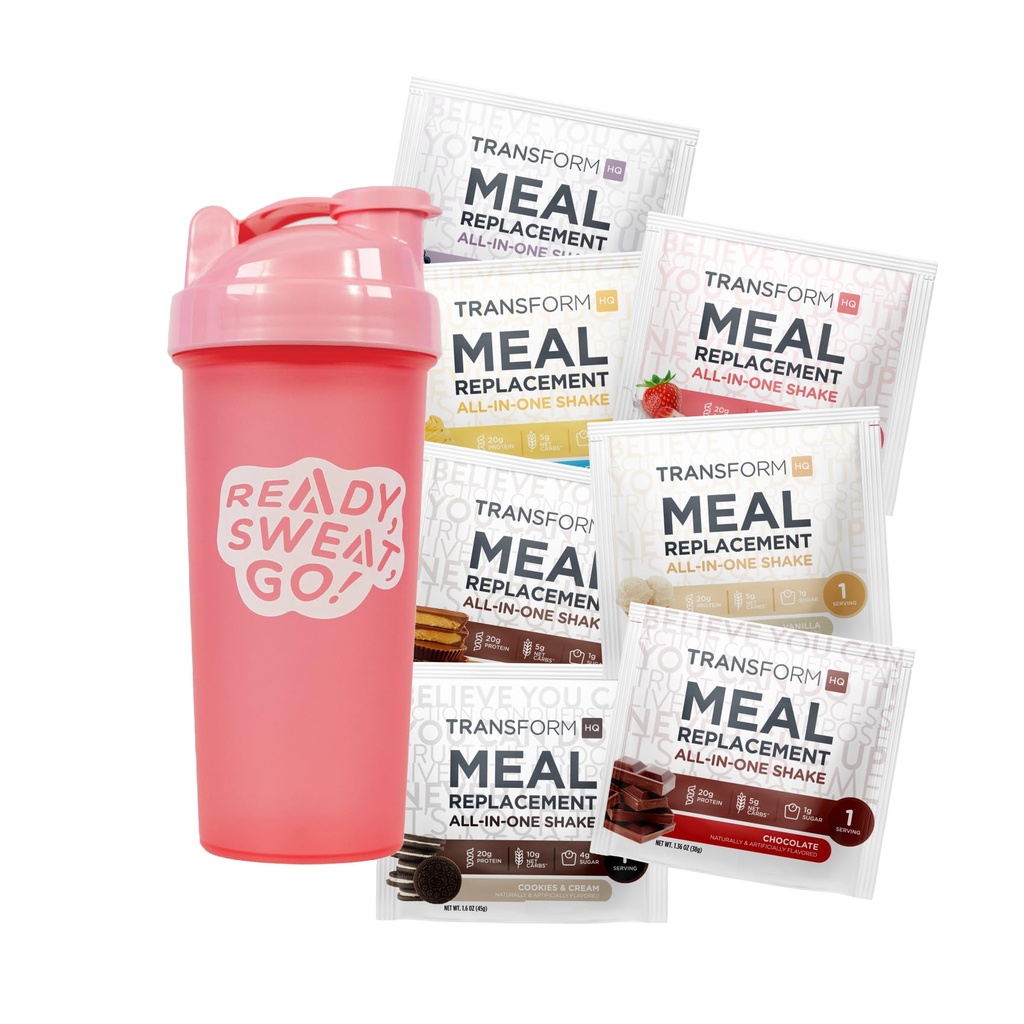 Transformer la boîte de rechange des repas Shake Variété avec Shaker rose, 7 packs de Shake à usage unique