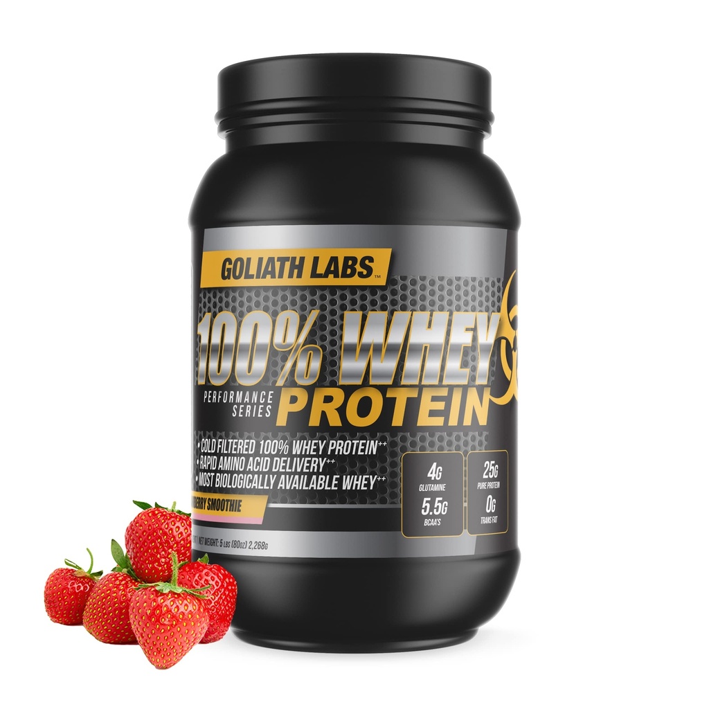 Goliath Labs 100% Whey Protein Powder Isolate/Blend | Fast-Absorbing Workout Ergänzungen für Männer und Frauen | 25g reines Protein und 5.5g BCAAs in jeder Serv | Erdbeere, 5 lbs, 68 Servierungen