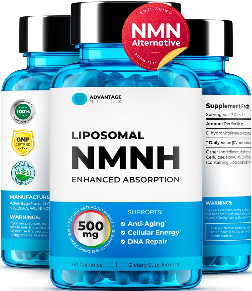 Liposomal NMNH 500 MG - NMN Supplement Alternative - NAD Supplements for Women & Men | Healthy Anti Aging - Cell Support for Energy, Focus & Skin - Advanced NAD+ Resveratrol 3-Party Tested | 1 Pack