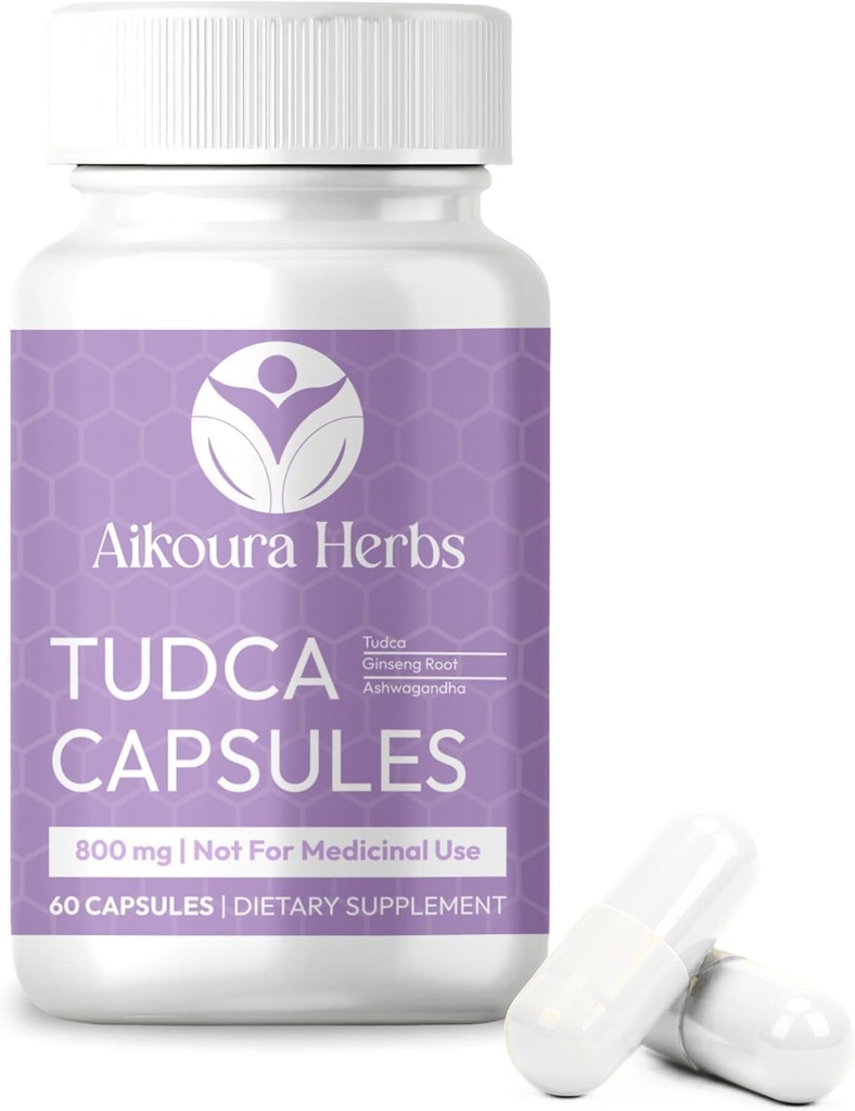 AIKOURA TUDCA 800mg - Leberunterstützungsergänzung - 60 vegane Kapseln mit Mariendistel, Ginseng & Ashwagandha - fördert das Gut und die allgemeine Gesundheit.