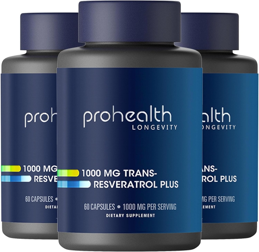 ProHealth Trans Resveratrol Plus 1000mg. Supplément trans-rés le plus recherché dans le monde. Doctor Formulé avec Quercetin & BioEnhancers pour Max Potency. Laboratoire testé 98% Pure. 30 portions (3 pack)