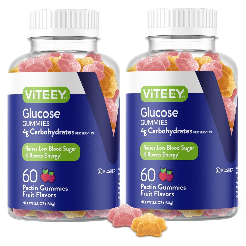 Viteey Glucose Gummi - 4g Kohlenhydrate - Schnelle Acting Alternative zu Glucose Tablets - Energie und Blutzucker-Unterstützung - Vegan, Glutenfrei, Gelatinefrei - 120 Zähler