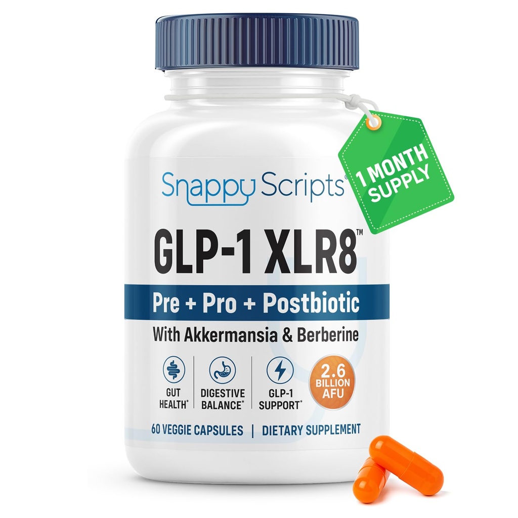GLP-1 XLR8 Ergänzung für Gewichtsverlust, Verdauung, Verstopfung, Bloating Relief mit Akkermansia 2.6 Billion AFU Live Prebiotic Probiotic Postbiotic Gut Health + Berberine für Frauen Männer 60 Kapseln