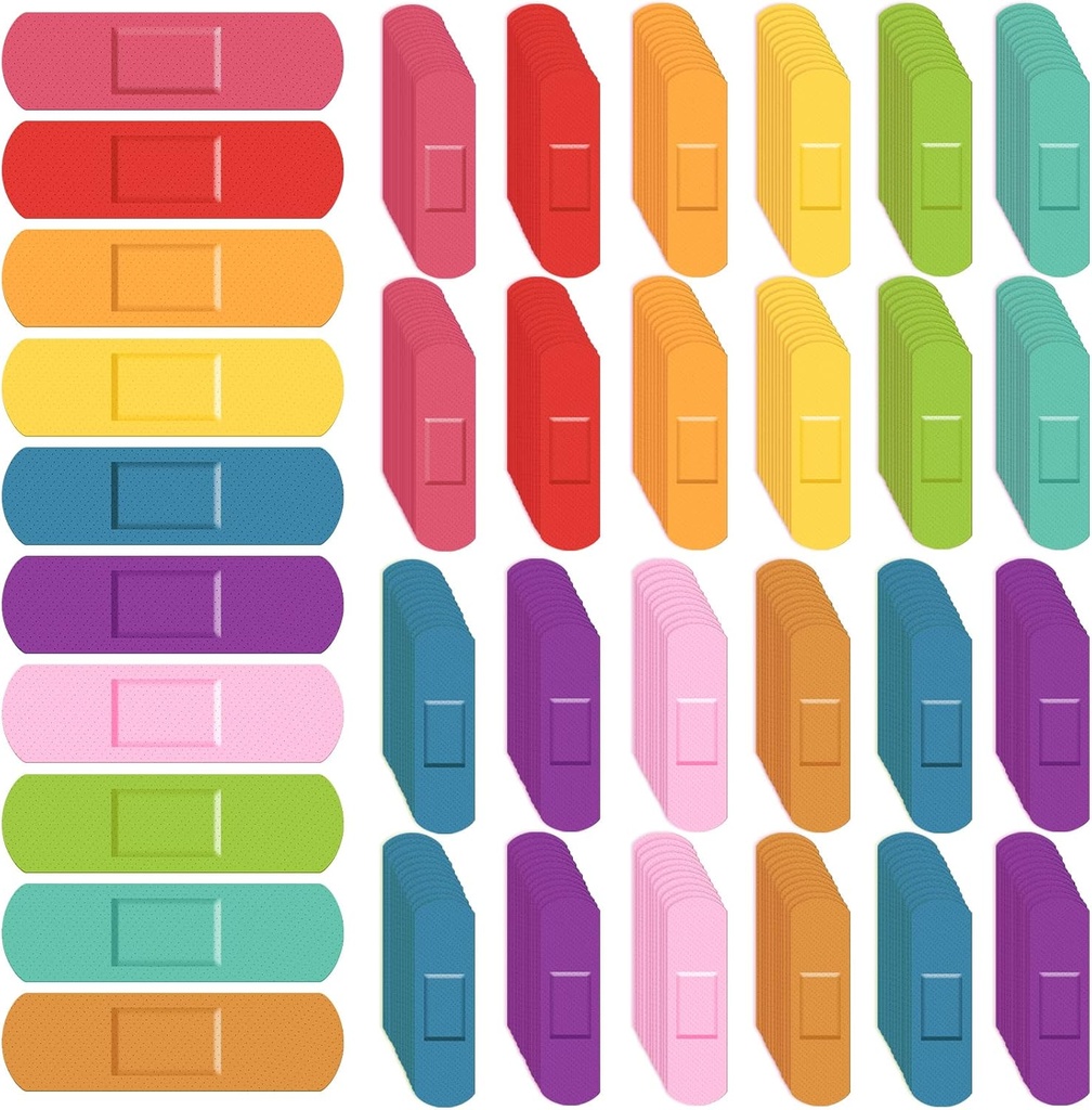 Lounsweer 600 Pcs Bandes Enfants Bulk Waterproof Bandes respirantes Neon Bandes flexibles colorées Gammes de couleurs assorties Protection flexible Serrure et coupe légère