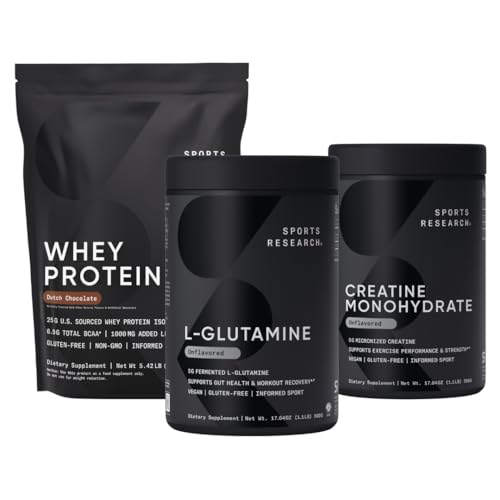 Sports Research® Recovery Pack - L-Glutamine, Creatine Monohydrate et Whey Protein pour améliorer la performance et la force et soutenir la récupération d'entraînement