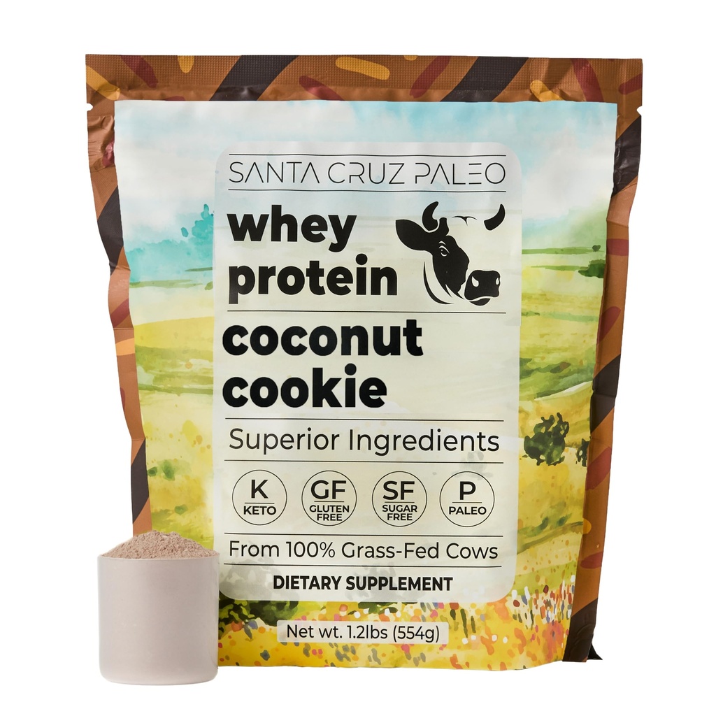 Santa Cruz Paleo Whey Protein Powder, Coconut Cookie, 20 G Grass Fed Whey Protein Isolate Per Serving, Gluten Free, Paleo & Keto Friendly, No Sugar Added, Protein Shake Mix, 20 Servings, 1.2 lb Bag