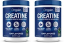 Orgaine Creatine Monohydrate Poudre micronisée, 100 portions, décolorées, soutient la croissance musculaire, la récupération post-entraînement et la santé cérébrale, Pas d'additifs artificiels, pour les hommes et les femmes, Vegan, (paquet de 2)