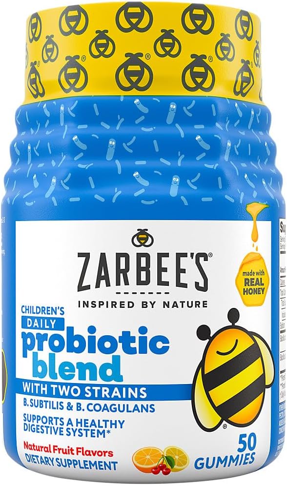 Zarbee's Kid's Daily Probiotic Blend Gummis mit 2 Strains für Verdauungsunterstützung; Einfach zu kauen; Glutenfrei & Drogenfrei; Alter 2+; Natürliche Frucht Flavors; 50 Count
