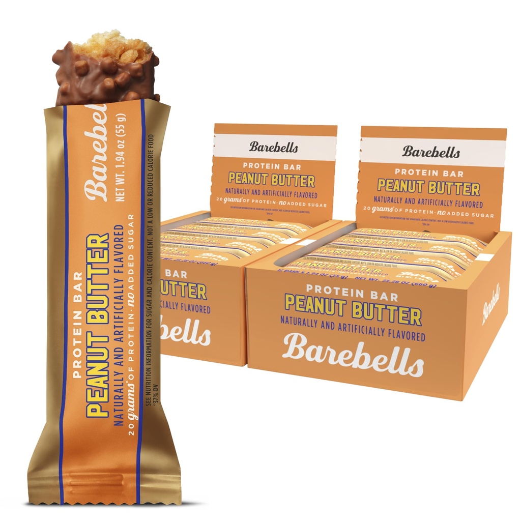 Barebells Protein Bars Peanut Butter - 24 Bars (2 Packs of 12), 20g High Protein Treats - Chocolate Peanut Butter Nutrition Bar with 1g Total Sugars - On-The-Go Breakfast or Post-Workout Snack