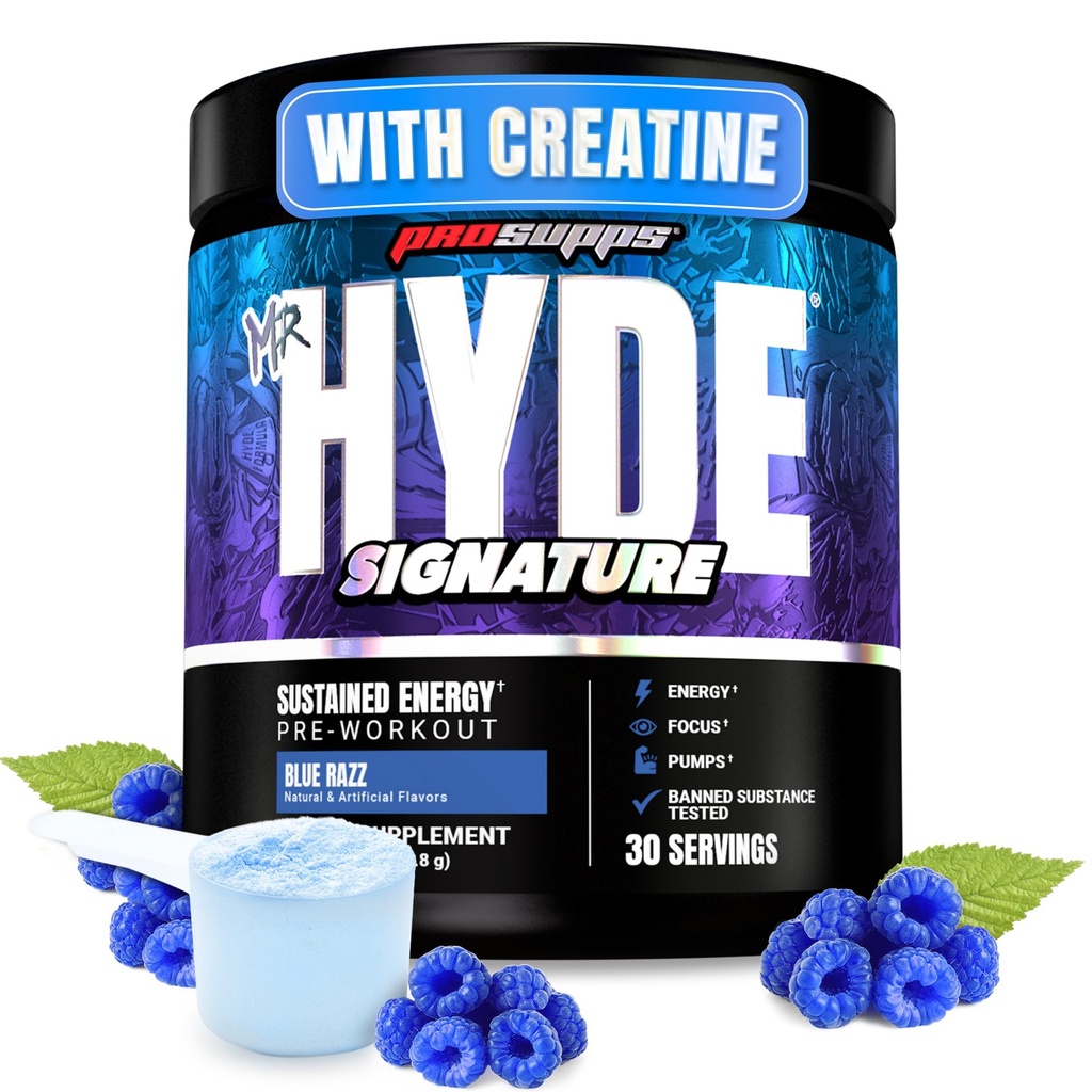 ProSupps Mr. Hyde Signature Pre Workout Pulver mit Kreatin, Beta Alanin & Koffein - Leistung, Energie & Ausdauer - Saubere Fitness & Gym Ergänzungen für Männer & Frauen (Blue Razz, 30 Portionen)