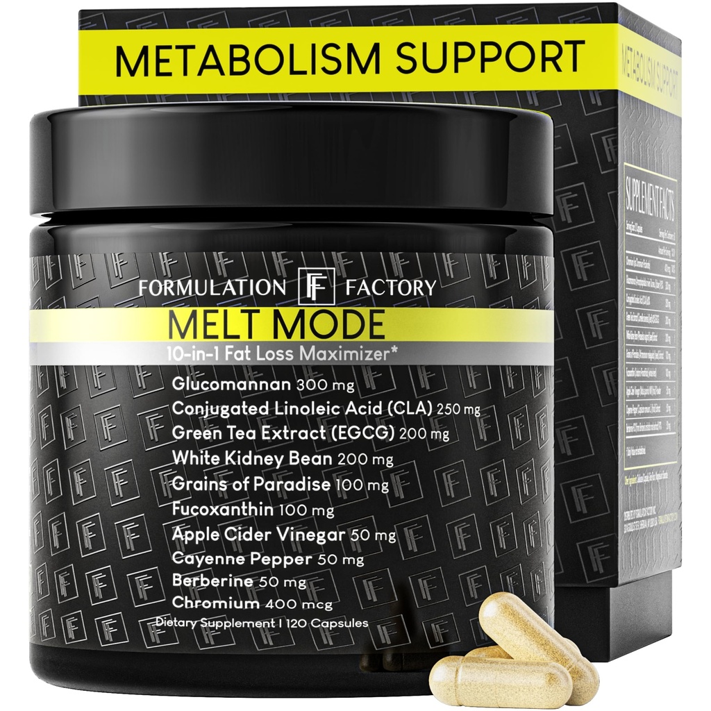 Booster de métabolisme de l'usine de formulation - Melt Mode Natural Thermogenic Support avec Glucomannan, L-Carnitine et extrait de thé vert - Satiété et énergie avancées - 120 capsules, 2 mois d'approvisionnement