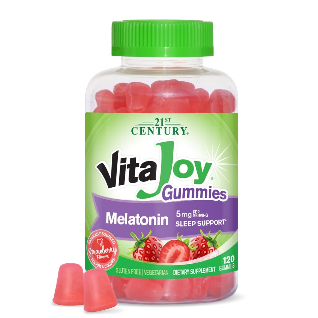 21st Century VitaJoy Melatonin 5mg Gummies (120 Count), Erdbeergeschmack Kaubare Schlafhilfe für Erwachsene, fördert Entspannung und erholsamen Schlaf, Nicht-Habit-Bildung, glutenfrei