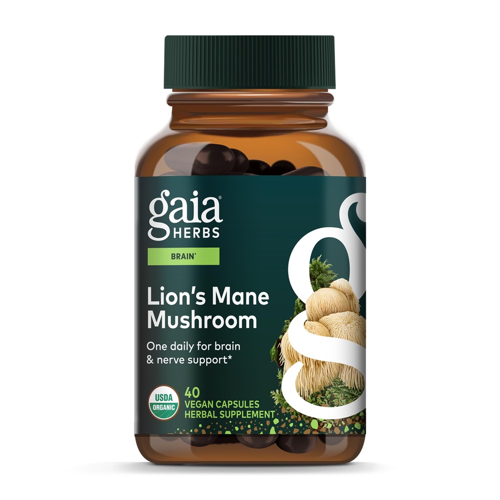 Gaia Herbs Lion's Mane Mushroom - Brain Health Support* - 40 Vegan Capsules (40 Servings)