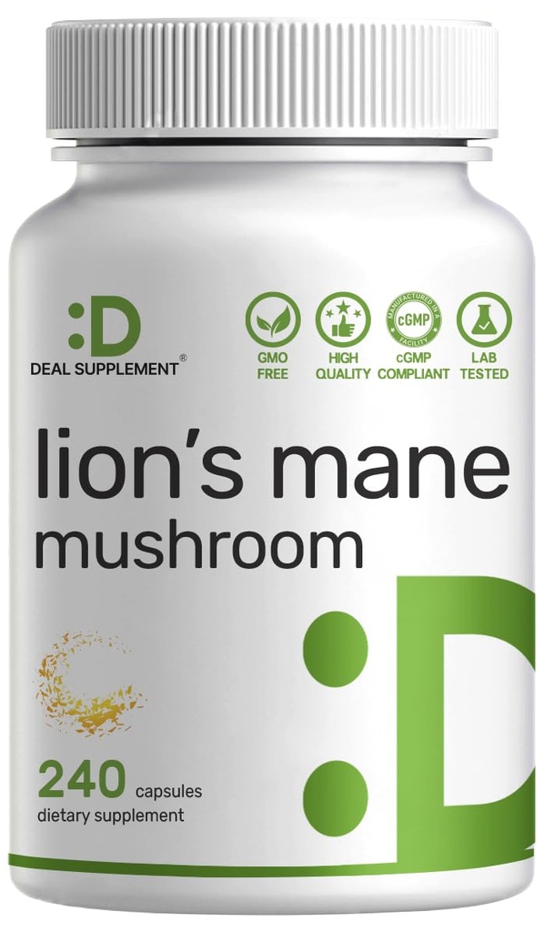 Lions Mane Mushroom Supplement, 240* Capsules – Active Fruiting Body & Mycelium Extract – Natural Brain Nootropic & Immune System Booster – Non-GMO