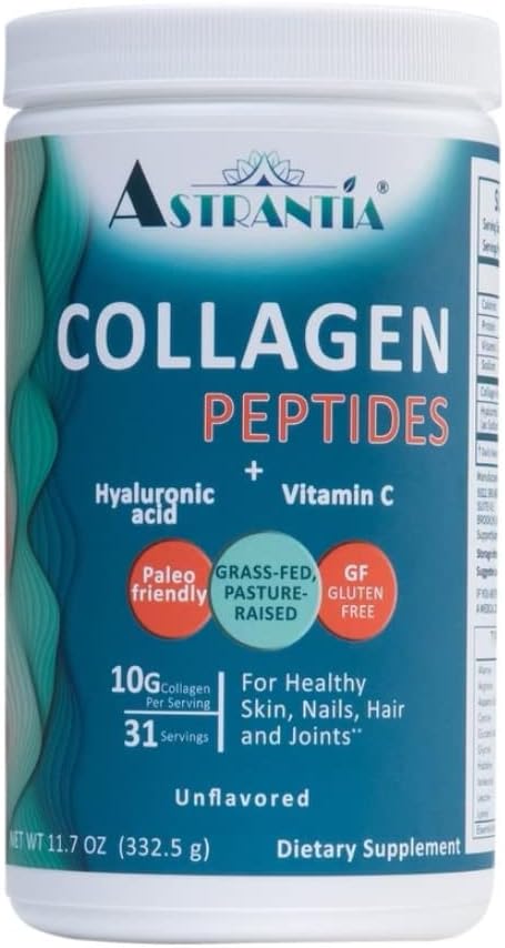 ASTRANTIA Collagen Peptide Pulver, Grass-fed Unflavored Collagen mit Hyaluronsäure und Vitamin C für gesunde Nägel, Haut, Haare und Gelenke | Paleo Friendly | Gluten Free | Non GMO |11.7 OZ