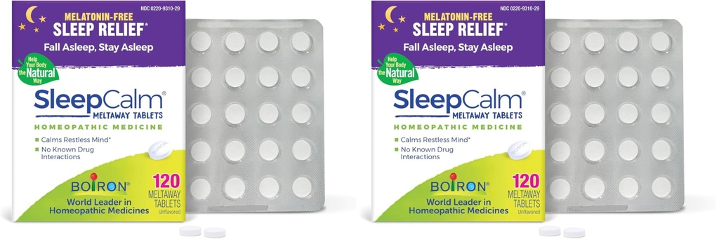Boiron SleepCalm Comprimés d'aide au sommeil pour le sommeil profond, le repos, le sommeil nocturne intense - sans mélatonine et sans habitude -,120 Compte (paquet de 2)
