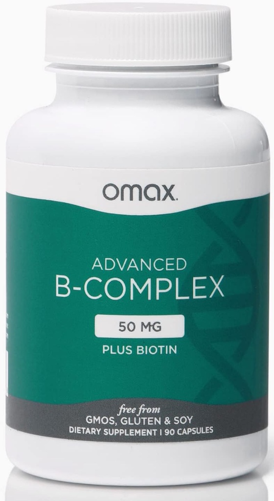 Omax3 Advanced Vitamin B Complex 50MG mit Biotin | Strong & Shiny Hair, Hautnägel, Unterstützung, Immunität, Energie Metabolismus, 90 Kapseln