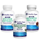 Oyster Extract, Krill Oil, Glucosamine Chondroitin MSM, Anti-Aging Vitality Bundle - Made in USA