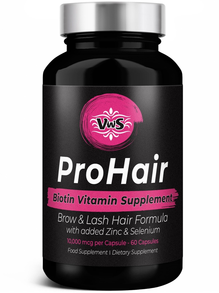 VWS Biotin 10 000 mcg Dietary Supplement w/Zinc & Sélénium pour promouvoir la croissance des cheveux plus épais, des ongles plus forts et une peau saine pour les femmes et les hommes, 60 Capsules Vegan