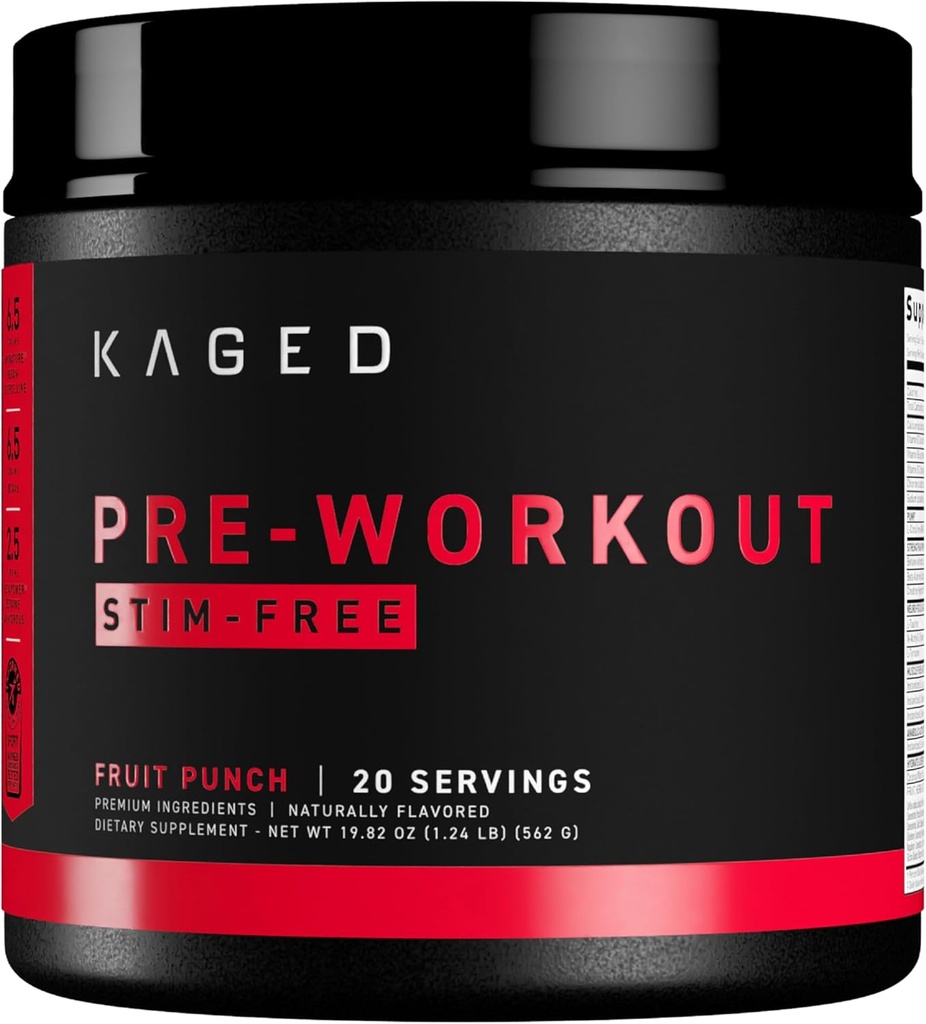 Kaged Stimulant Free Pre Workout Powder Fruit Punch Pre-Kaged Formuliert mit Kreatin, Beta Alanine No Jitters 20 Servierungen