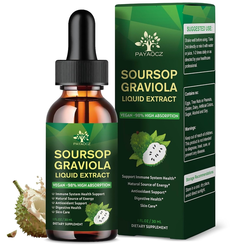 (2 Pack) 7 in 1 Bio-Soursop-Extrakt mit Sea Moss, Soursop Öl Bitter Flüssige Tropfen Ergänzungen für Zellunterstützung & Regeneration, Kräuter Graviola Blatt Tincture, Immun Boost, Vegan, 1 Fl Oz