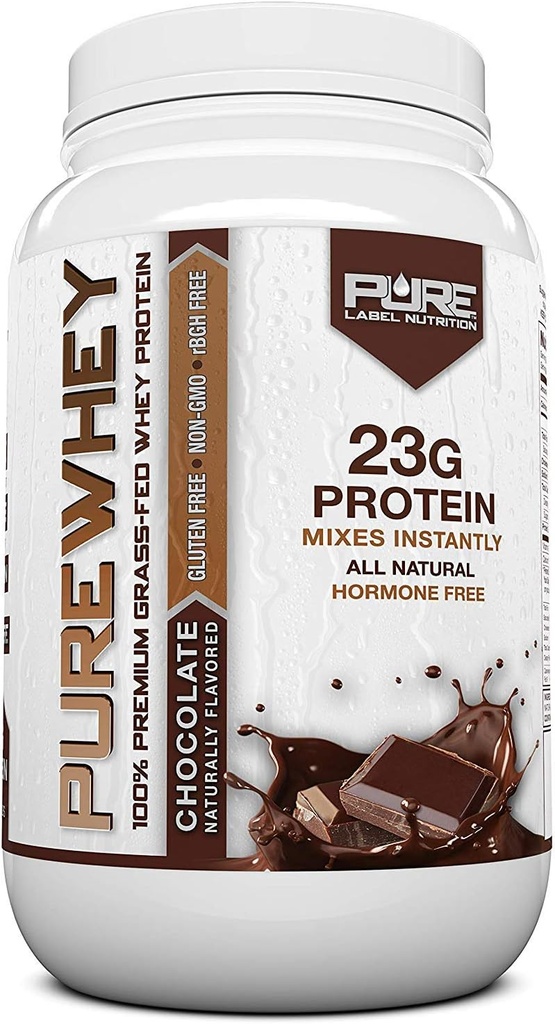Pure Label Nutrition 100% Grass-Fed, Chocolate Whey Concentrate Protein Powder (24g) with Essential Amino Acids, for Pre and Post Workout Recovery & Muscle Building, Low Fat & Low Carbs - 2lbs