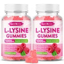 2 Pack L-Lysine 1000mg Gummi, Lysin-Ergänzung für Erwachsene & Kinder, essentielle Aminosäure für Lipide & Orale Gesundheit, Boost Immune & Collagen & Calcium, Sugar-Free, Raspberry Flavor, 120 Count
