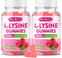 2 Pack L-Lysine 1000mg Gummi, Lysin-Ergänzung für Erwachsene & Kinder, essentielle Aminosäure für Lipide & Orale Gesundheit, Boost Immune & Collagen & Calcium, Sugar-Free, Raspberry Flavor, 120 Count