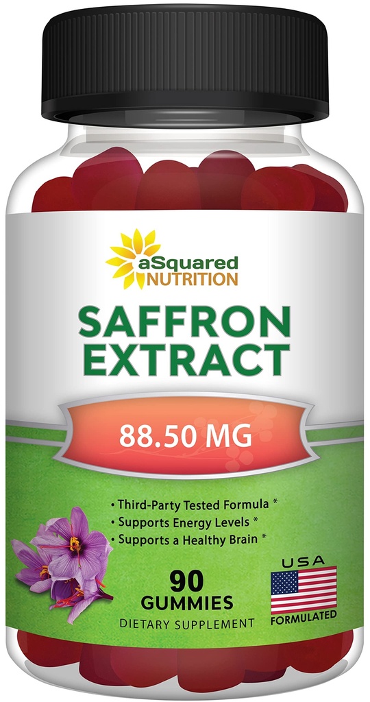 aSquared Nutrition Gommies de safran - Supplément d'extrait de safran - Suppléments de gomme pur alternative aux capsules, pilules, poudre et thé