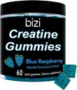 Bizi Creatine Gummys für Herren & Frauen - 1g Creatine Monohydrate pro Gummy - Wassermelone Flavor - Workout, Muskelwachstum und Erholungsergänzung- Vegan & Gluten Free (60 ct) (Blauer Himbeer)
