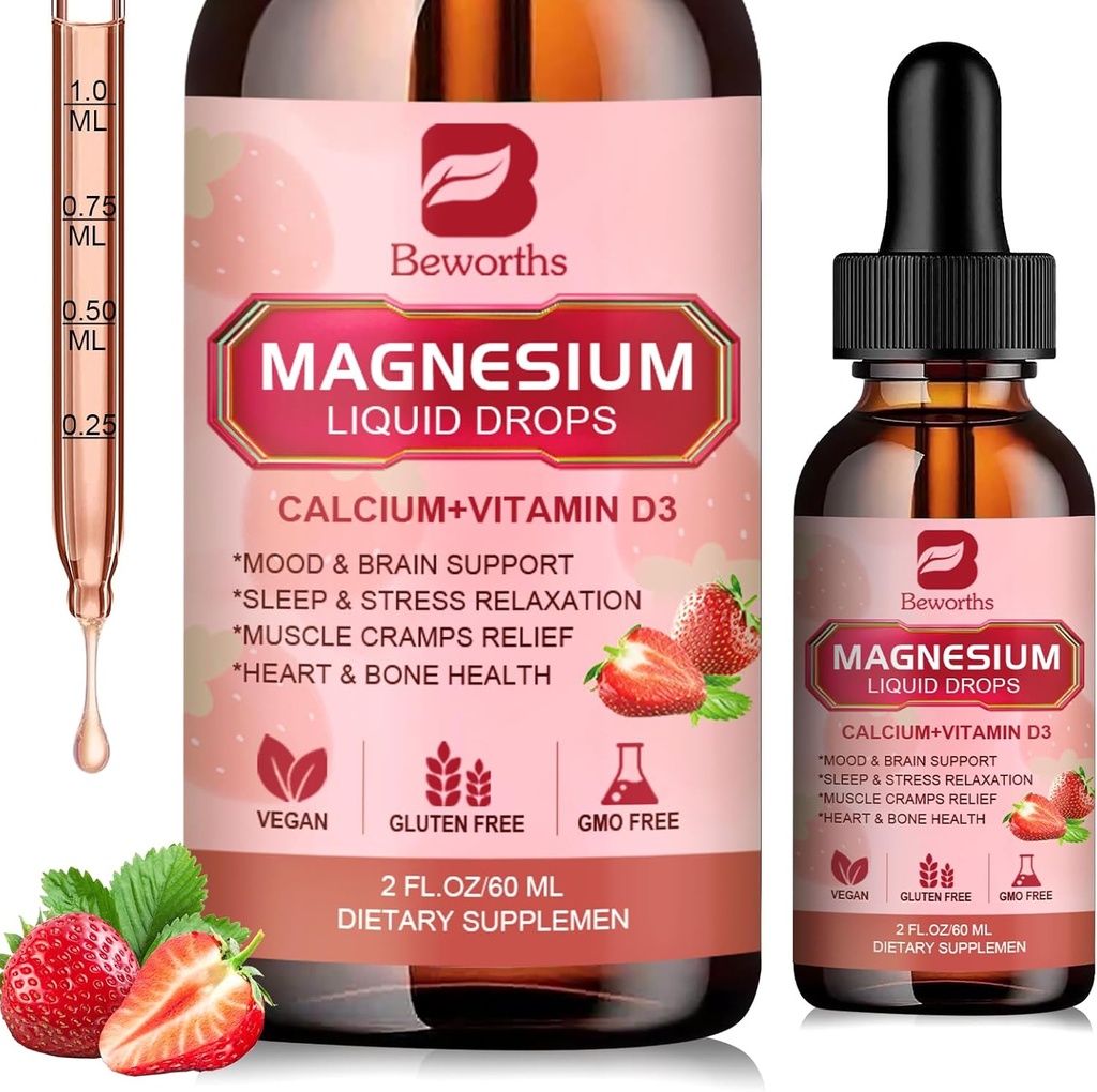 Magnesium Flüssigkeitstropfen, Magnesium Glycinat Supplement Complex mit Magnesium Taurat, Citrat, Calcium, Kalium, Vitamin, Zink - Unterstützung Entspannung, Energie und Bowel Gesundheit