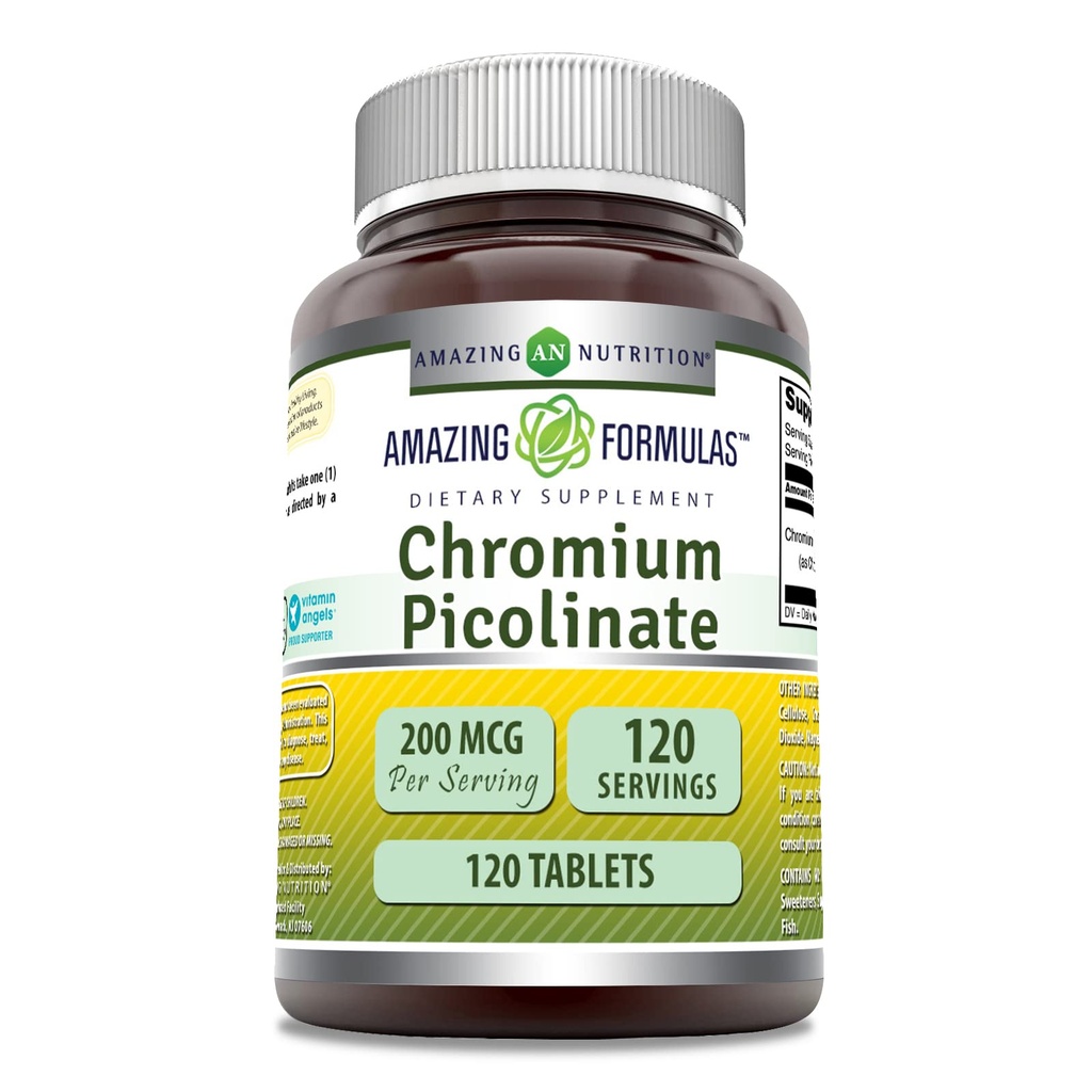 Formules étonnantes Supplément de picolinate de chrome 200 Mcg par portion