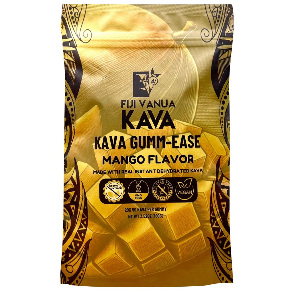 Fiji Vanua Kava GUMM-Ease, Mango Instant Kava Kava Gummies for Relaxation On-the-Go, Non-GMO, 20 Gummies, 3.52 oz (100 g)