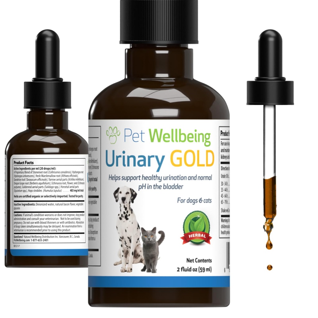 Pet Wellbeing Urinary Gold für Katzen - Vet-Formulierte Mehr-Herb Urinary Tract Support - Feline Bladder Health & Urinary System Wellness - Holistic Cat Supplement - Liquid Formula 2 oz (59ml)