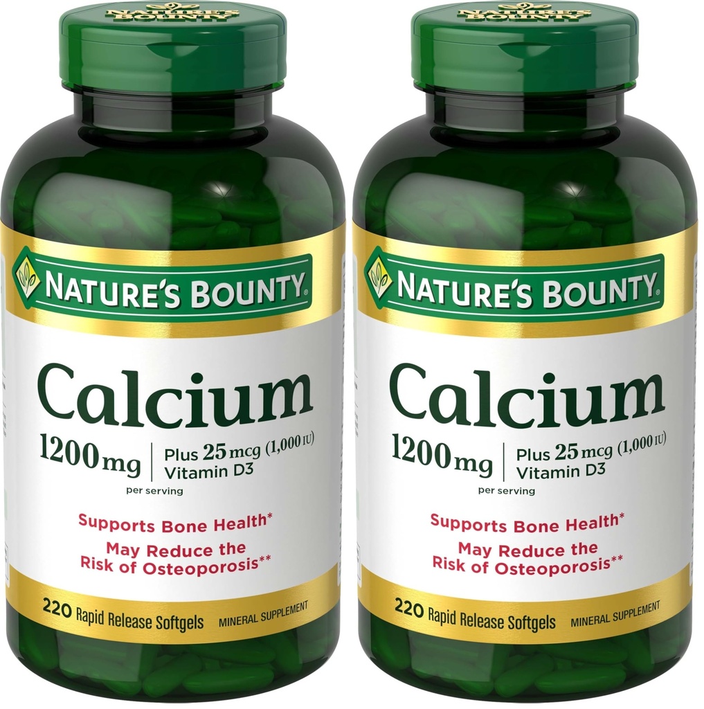 Bounty Calcium de la nature 1200 mg avec vitamine D3, Bone Health & Immune Support, vitamine D3 1000 UI, 220 Softgels (paquet de 2)